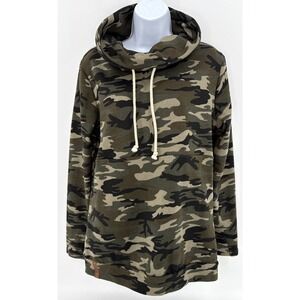 Ampersand Cowl Neck Sweatshirt Women's M Camo Funnel Pullover Stretch Knit